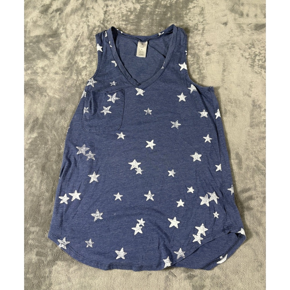 Member's Mark Women Everyday Pocket Tank Small Blue Stars Cotton Blend V-Neck